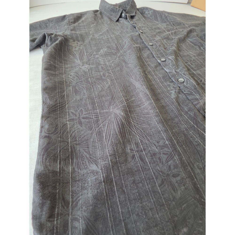 Button Down Tropical Palm Print Camp Shirt XXL Charcoal Grey Summer Resort - Picture 2 of 7